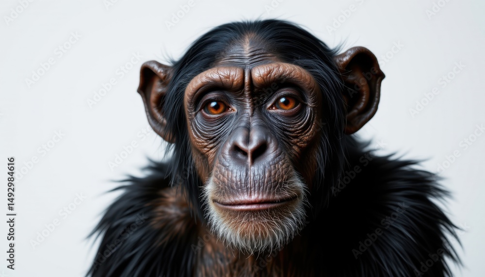 Close-up portrait of a chimpanzee in studio animal photography neutral background detailed features Close-up portrait of a chimpanzee in studio animal photography neutral background detailed features