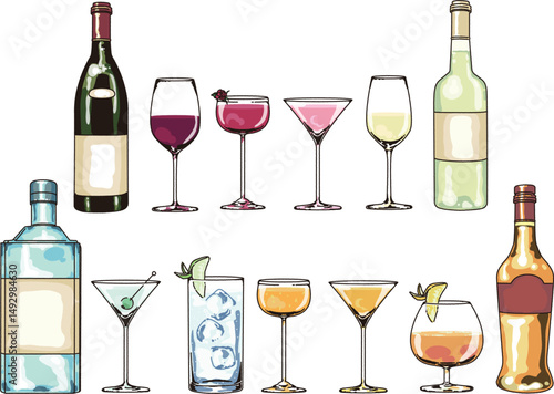 アルコール飲料のイラストセット