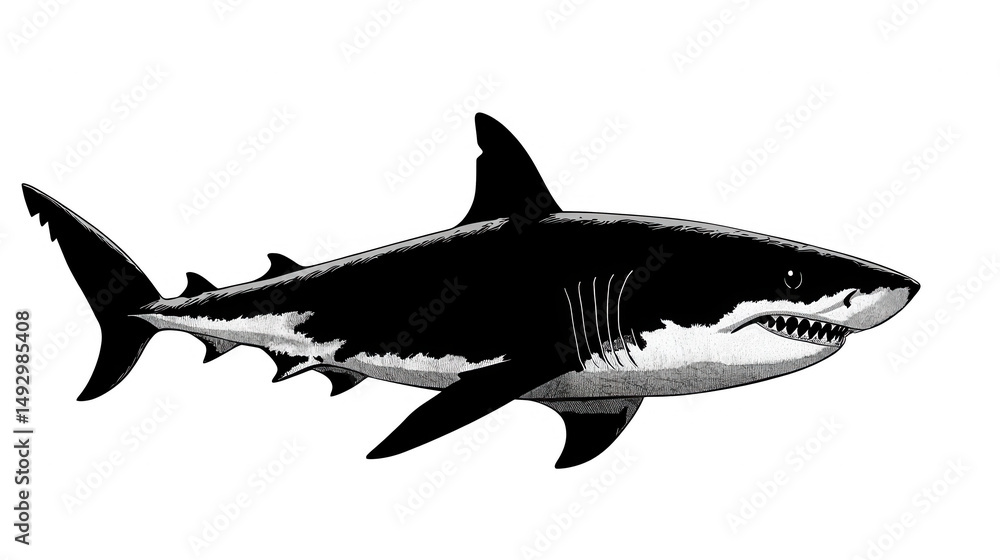 Fototapeta premium Great White Shark Illustration with PNG transparent background style