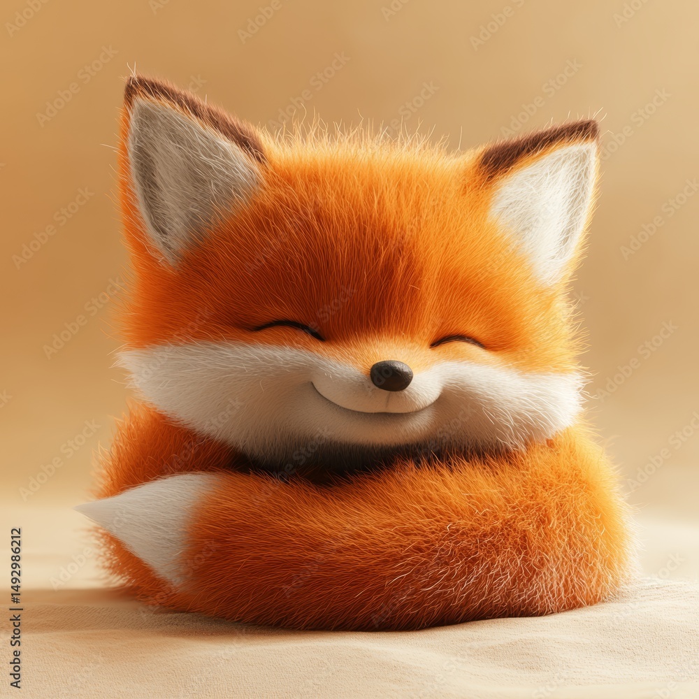 Obraz premium Adorable Happy Fox Cub Curled Up Sleeping