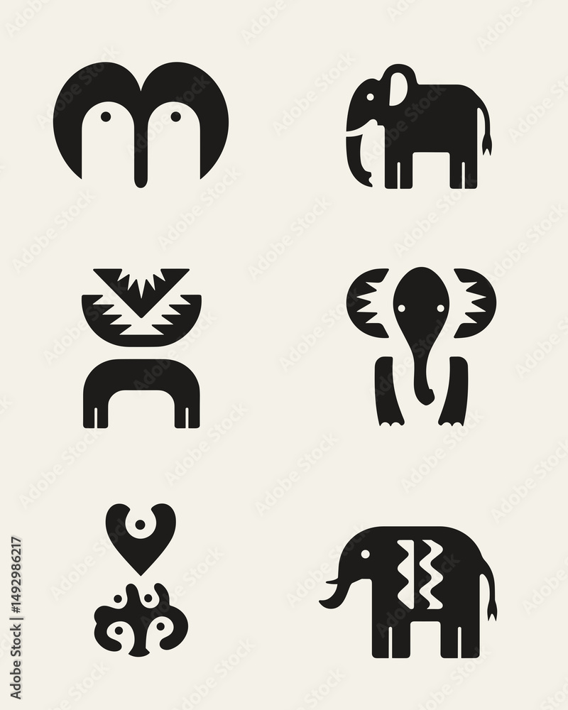 Obraz premium Iconic Animal Silhouettes: A collection of stylized animal silhouettes, showcasing the beauty of simplicity in design. Each icon captures the essence of its subject, suitable for branding, education.