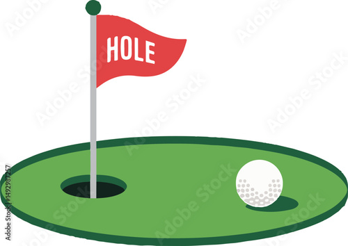 Golf course green with flag or flagstick and golf ball flat vector icon for sports apps and websites