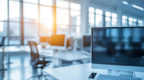 Wallpaper Mural Bright modern office space, networked computers and sunlight through windows Torontodigital.ca