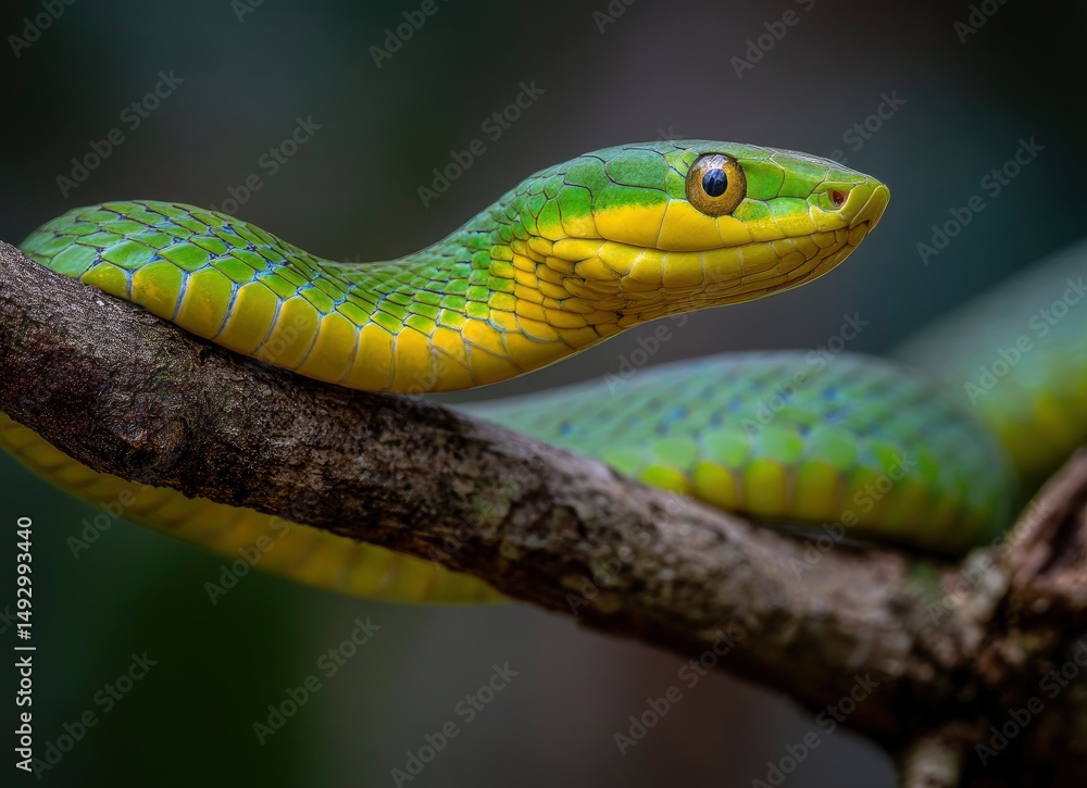 Green Vine Snake: A Vibrant, Close-Up Portrait in Nature Green Vine Snake: A Vibrant, Close-Up Portrait in Nature