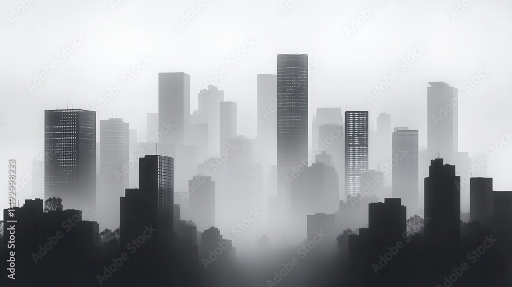 Minimalist urban landscape, few buildings, foggy background, grayscale tones, spacious mood Minimalist urban landscape, few buildings, foggy background, grayscale tones, spacious mood