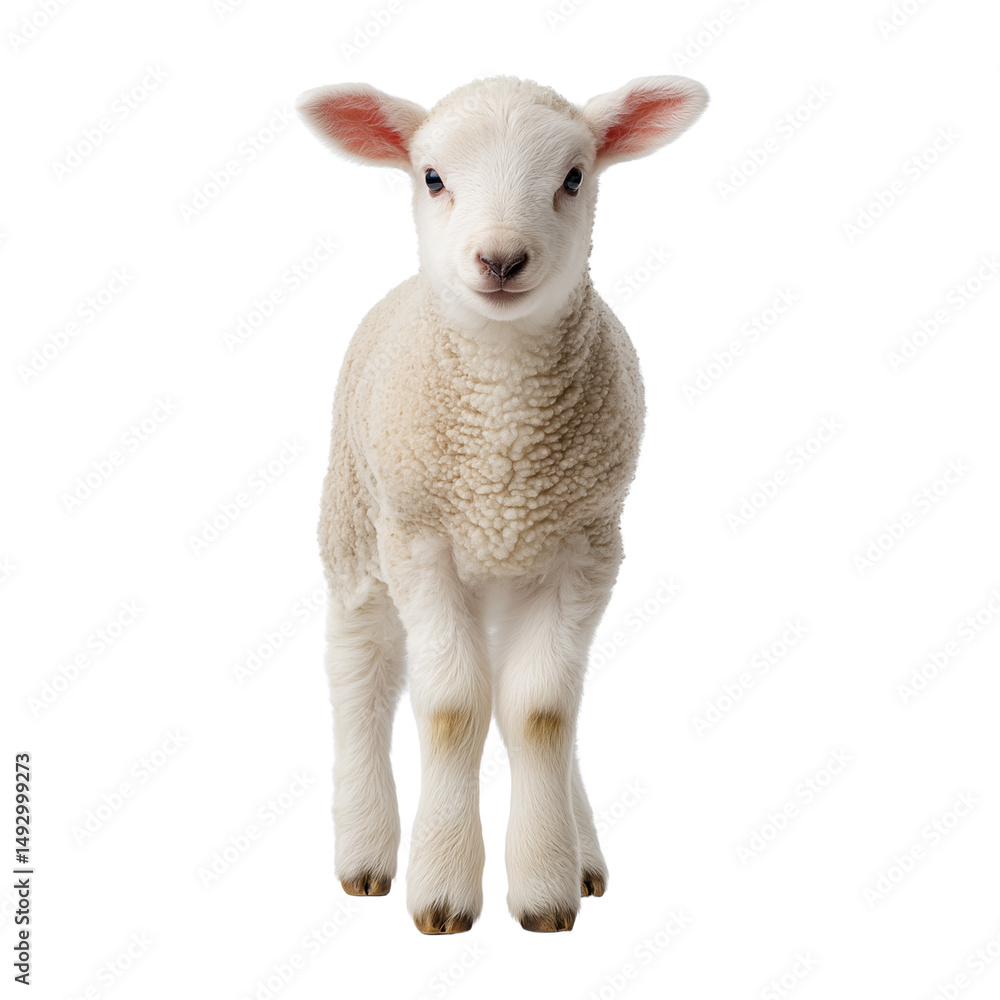 Fototapeta premium Young lamb standing against a white background