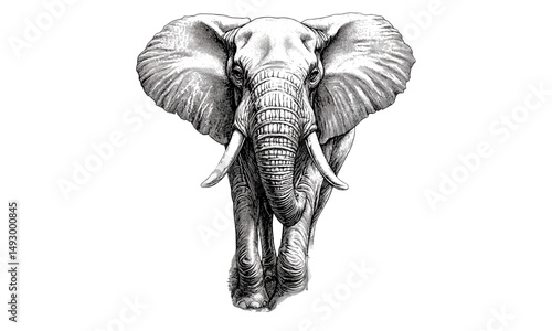 Vintage Elephant Etching, Hand-Drawn Engraving Style, Monochrome Safari Line Art, Rustic Savanna Wildlife, Detailed Fauna Sketch, Old Mammal Illustration, retro animal art,