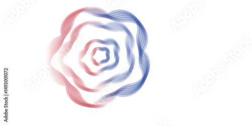  abstract floral-like shape composed of concentric, wavy circular lines with a soft gradient transition from red on the left to blue on the right.The design should be centered on a white background.