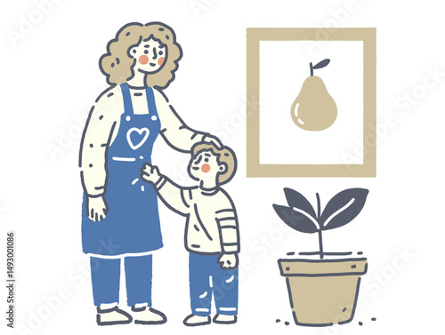 Cherishing the Gentle Touch: An illustrated portrayal of maternal affection, with a mother's tender hand on her child's head, creating a warm atmosphere and a sense of protection.