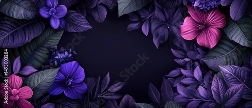 purple flower and leaf frame background 17