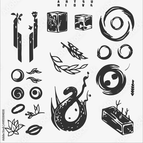Ink Design Elements Collection: A curated collection of unique ink design elements and minimalist sketches, offering versatility and creative inspiration for design projects. 