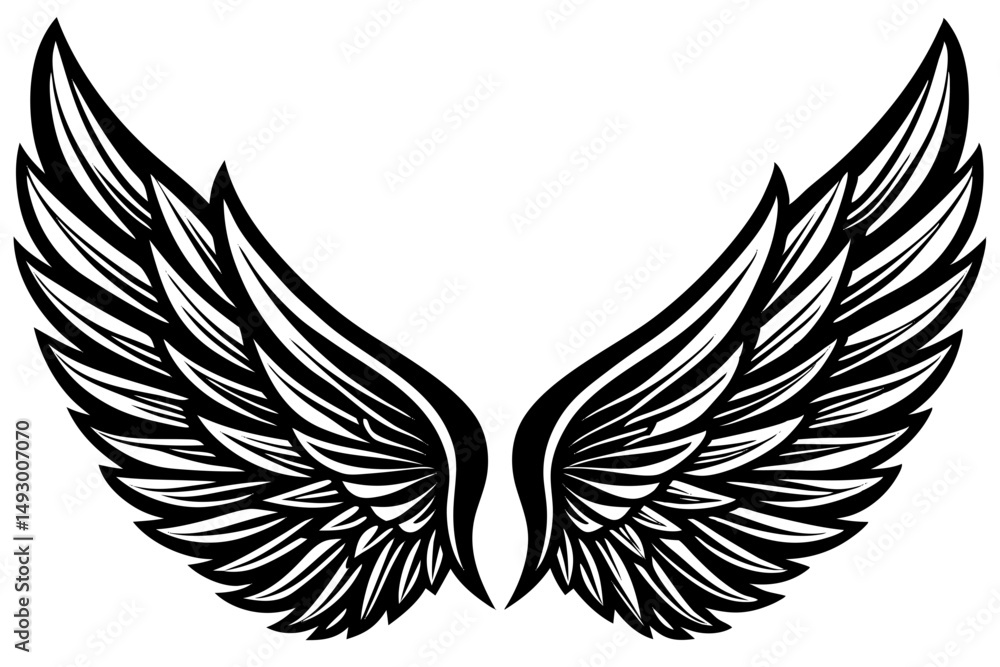 Fototapeta premium Wings vector illustration set: eagle, bird, angel, and tribal feather designs for tattoo and logo art