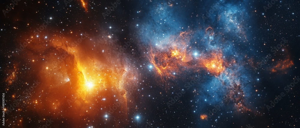 Naklejka premium Light Speed Hyperspace Warp Tunnel, Abstract Cosmic Background With Stars and Nebulae