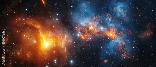 Light Speed Hyperspace Warp Tunnel, Abstract Cosmic Background With Stars and Nebulae