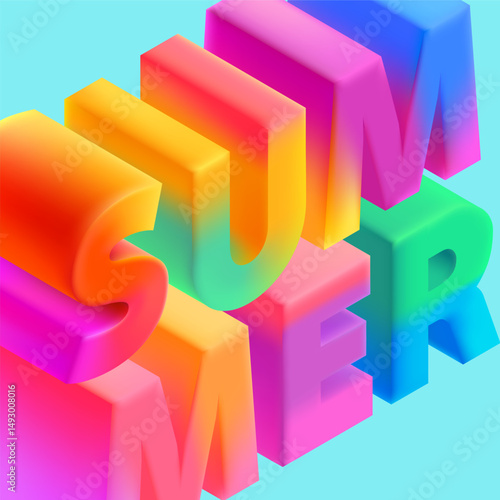   Summer isometric lettering design. Colorful  3D letters on bright background.