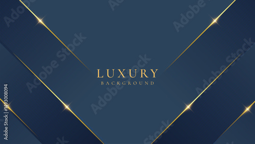 Abstract elegant dark blue luxury background with shining golden lines. Modern futuristic background