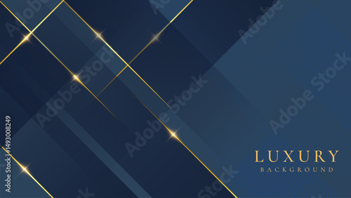 Abstract elegant dark blue luxury background with shining golden lines. Modern futuristic background