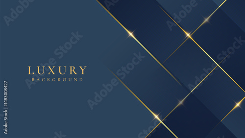 Abstract elegant dark blue luxury background with shining golden lines. Modern futuristic background