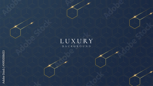 Abstract elegant dark blue luxury background with shining golden lines. Modern futuristic background