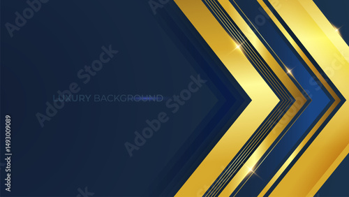Abstract elegant dark blue luxury background with shining golden lines. Modern futuristic background