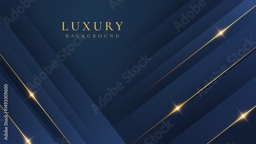 Abstract elegant dark blue luxury background with shining golden lines. Modern futuristic background