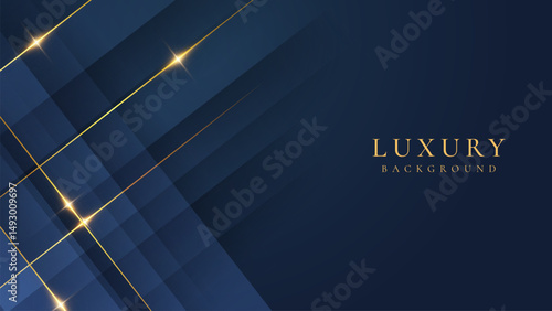 Abstract elegant dark blue luxury background with shining golden lines. Modern futuristic background