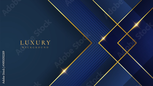 Abstract elegant dark blue luxury background with shining golden lines. Modern futuristic background