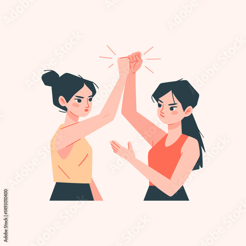 Empowerment High Five: Two determined women share a triumphant high five. Capturing the essence of solidarity, celebrating unity. 