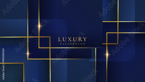 Abstract elegant dark blue luxury background with shining golden lines. Modern futuristic background