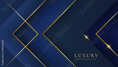 Abstract elegant dark blue luxury background with shining golden lines. Modern futuristic background