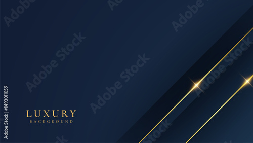 Abstract elegant dark blue luxury background with shining golden lines. Modern futuristic background