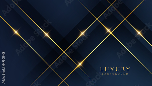 Abstract elegant dark blue luxury background with shining golden lines. Modern futuristic background