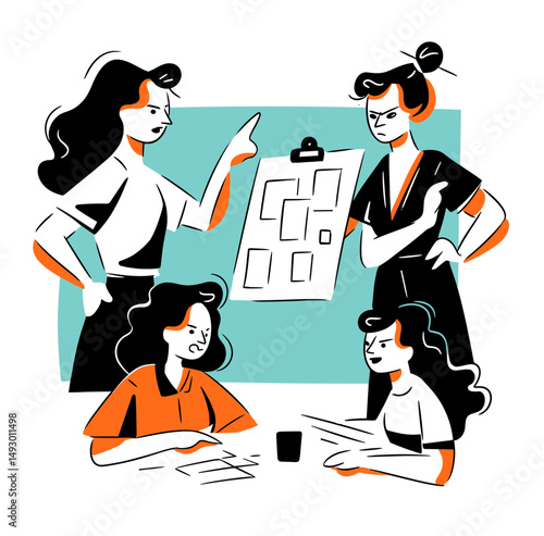Animated Team Discussion: An animated illustration captures a dynamic team meeting, where discussions and critiques shape the trajectory of a project or idea