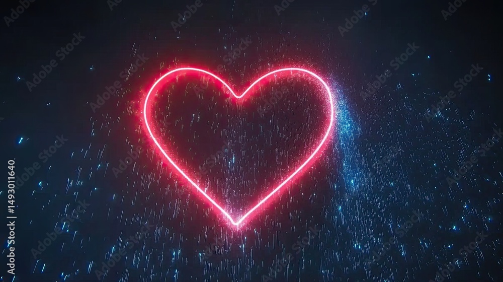 Neon heart shape and blue lines on fog background. Vector illustration of realistic mockup, Neon heart shape and blue lines on fog background. Vector illustration of realistic mockup,