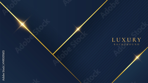 Abstract elegant dark blue luxury background with shining golden lines. Modern futuristic background