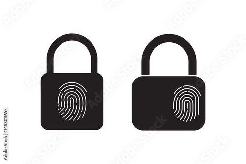 Biometric Lock Symbol with Fingerprint - Fingerprint Padlock Icons for Digital Security