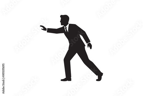 Businessman Silhouette Reaching Pose Vector - Man in Suit Running