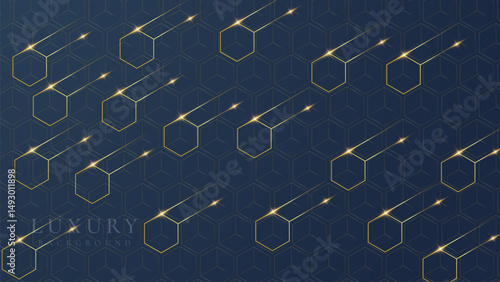 Abstract elegant dark blue luxury background with shining golden lines. Modern futuristic background