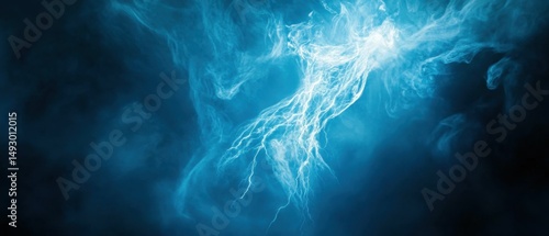 Ethereal blue lightning bolt suspended in mid-air, electricity in air, abstract light