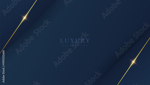 Abstract elegant dark blue luxury background with shining golden lines. Modern futuristic background