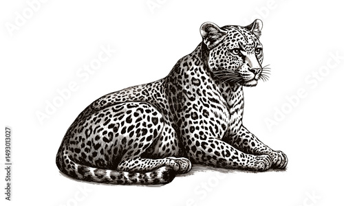 Vintage Leopard Sketch, Rustic Animal Print, Hand-drawn Engraving, Monochrome Wild Cat Line Art, Retro Wildlife Etching, classic nature art, wildlife wall art