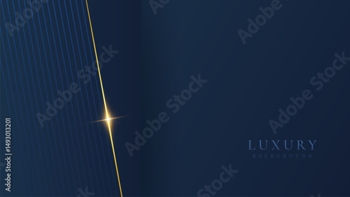 Abstract elegant dark blue luxury background with shining golden lines. Modern futuristic background