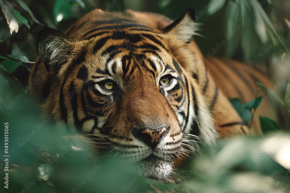 Fototapeta premium Tiger resting wildlife feline predator cat animal