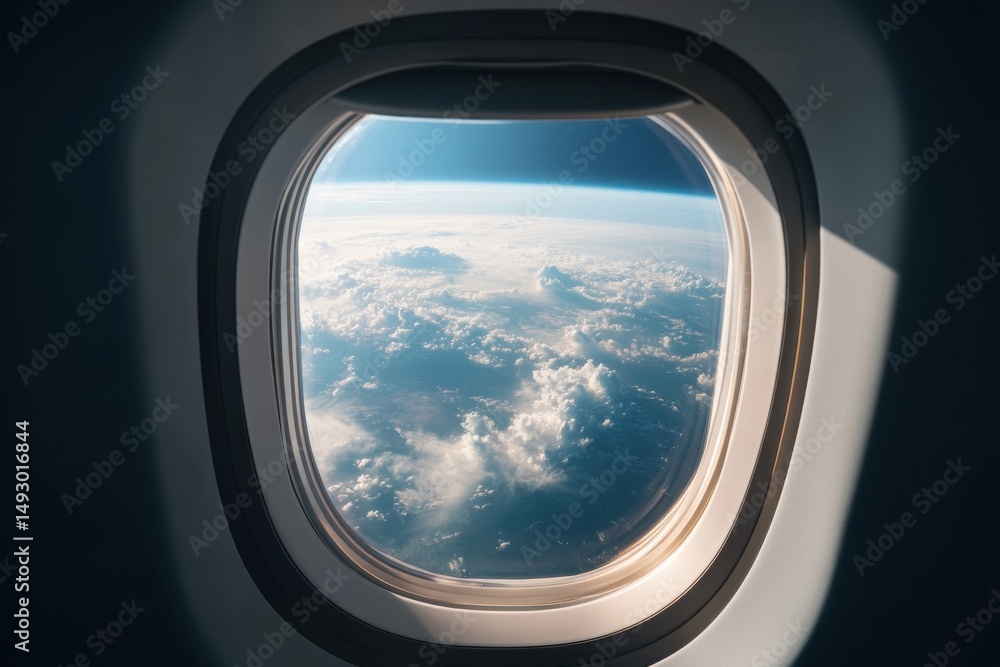Airplane Window View of Clouds and Sky Aerial Perspective Travel Concept Flight Journey Serene Landscape Airplane Window View of Clouds and Sky Aerial Perspective Travel Concept Flight Journey Serene Landscape