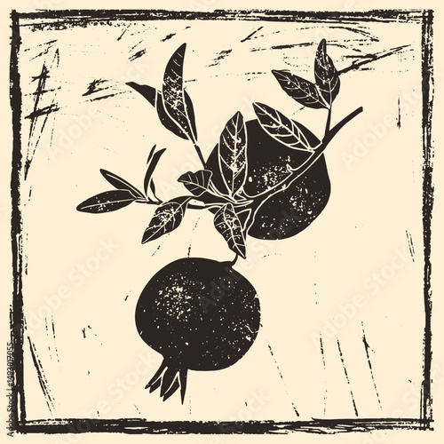 Pomegranate glyph icon. Hand drawn vector illustration in vintage technique of linocut or woodcut stamped.	
