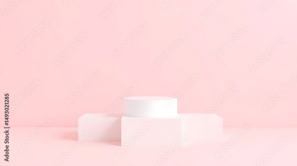 Minimalist Pink Background with White Product Display Platform Minimalist Pink Background with White Product Display Platform