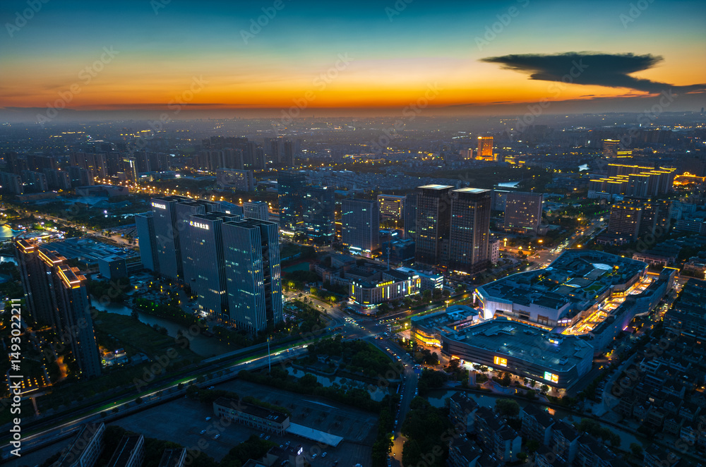 Fototapeta premium Pinghu City, Jiaxing, Zhejiang Province, China