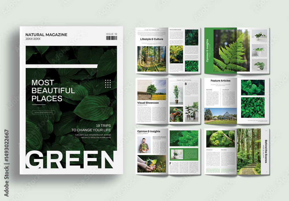 Clean Natural Green Magazine Template Stock Template | Adobe Stock