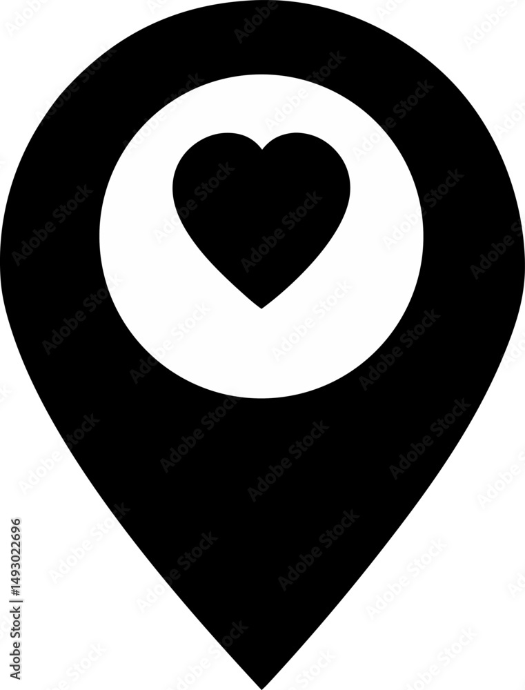 Fototapeta premium Map Pin With Heart Silhouette Vector Illustration