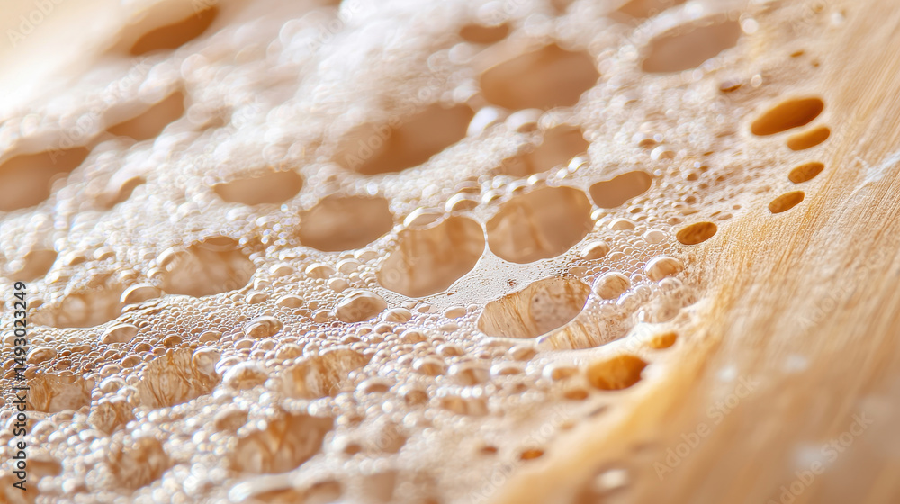 Bubbles on wooden surface create captivating macro shot, showcasing beauty of natural textures and patterns Bubbles on wooden surface create captivating macro shot, showcasing beauty of natural textures and patterns